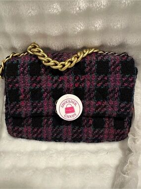Pink & Black Tweed Chain Shoulder Bag